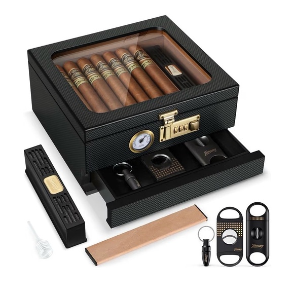 Other - Cigar Humidor Set with Accessories – Glass Top Storage Box